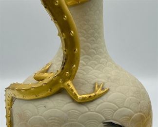 This piece is absolutely stunning Lizard Handle  Royal Worcester Porcelain Hand Enameled Pitcher.
