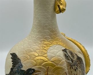 This piece is absolutely stunning Lizard Handle  Royal Worcester Porcelain Hand Enameled Pitcher.