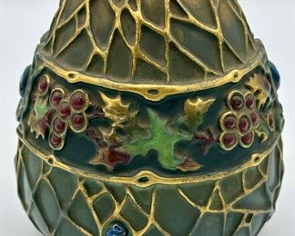 Austrian Art Nouveau "Holly" Porcelain Vase with "Jewels" inlaid.  Such a cool piece!
