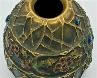 Austrian Art Nouveau "Holly" Porcelain Vase with "Jewels" inlaid.  Such a cool piece!
