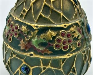 Austrian Art Nouveau "Holly" Porcelain Vase with "Jewels" inlaid.  Such a cool piece!