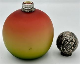 Large Fine Rubina Verde Satin Glass with Gorham Sterling Mount Perfume Bottle