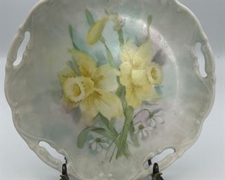 Vintage Floral Plate with cutouts and stand.