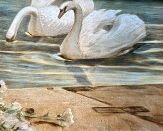 Striking Reverse Painted Stained Glass Window with original wood frame in the style of Alphonse Mucha. Striking Reverse Painted Stained Glass Window with original wood frame in the style of Alphonse Mucha. Absolutely perfect condition, no cracks or pieces missing. Check out the following photos of this beautiful and "One of a Kind'"Treasure. Size of this piece is a whopping 5' x 5'. Builders or home designers please note that this piece looks AMAZING WITH THE SUN SHINING IN AND WOULD MAKE A GOOD FOCAL POINT IN A NEW OR A REMODELED HOME!