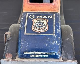 Louis Marx Vintage Tin Litho G-Man Pursuit Car