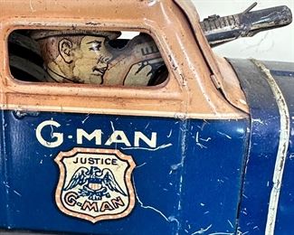Louis Marx Vintage Tin Litho G-Man Pursuit Car