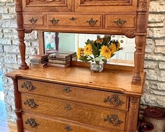 Beautiful Antique Oak Cabinet with Lots of Storage.  Great looking bar back or stand-alone.