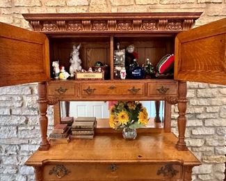 Beautiful Antique Oak Cabinet with Lots of Storage.  Great looking bar back or stand-alone.