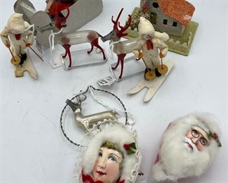 Egg Shell Ornaments and some fun Cotton Spun Santa and a couple skiers.