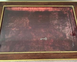 French 19th C. Louis XVI Mahogany Ormolu Display Table with Gold Gilt Detail and Glass Top that opens the case with original Key.  One is selling on 1stDibs for $18,800 to give you an idea on this piece.