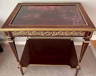 French 19th C. Louis XVI Mahogany Ormolu Display Table with Gold Gilt Detail and Glass Top that opens the case with original Key.  One is selling on 1stDibs for $18,800 to give you an idea on this piece.
