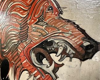 This is an antique Original Oil on Canvas " The Bolshevism Bear" destroying civilization and progress by Orson Lowell.  To our know this is an original hand painted Original Illustration of the article at the end of these photos