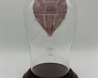 Domed Art Blown Glass Hot Air Balloon Sculpture on Wood Base