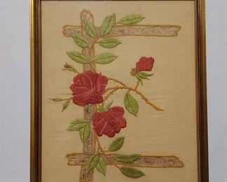 Embroidered Roses Textile Wall Art