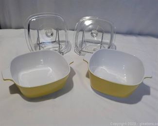 Pair of Yellow Corning Ware Casserole Dishes with Lids