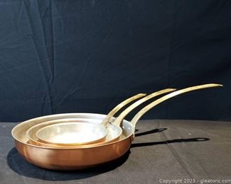 Set of 3 Vintage Tagus Chef Copper Frying Pans