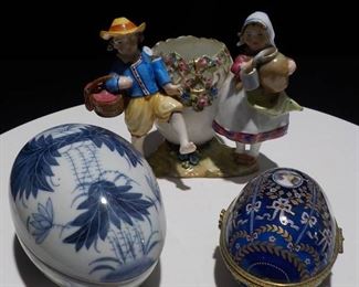 Two Upscale Ceramic Trinket Boxes and a Bone China Figurine from the Netherlands