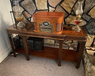 Record player and side table.