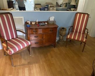 Cute chair pair with handsome oak chest.