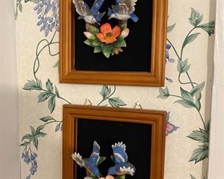 3-D porcelain birds.