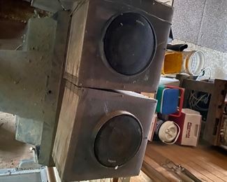 Several homemade speakers.