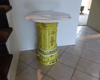 Cast iron base/marble top accent table