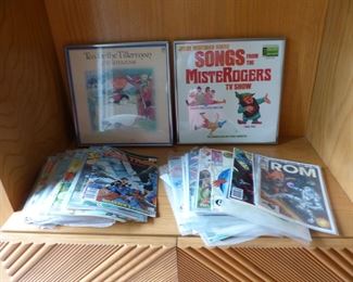 Framed record album covers & comics