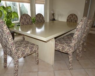 Vintage contemporary light wood dining table with 6 chairs