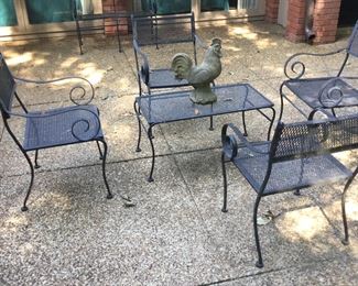 WROUGHT IRON CHAIRS ,COCKTAIL TABLE AND BENCH SOLD SEPARATELY
