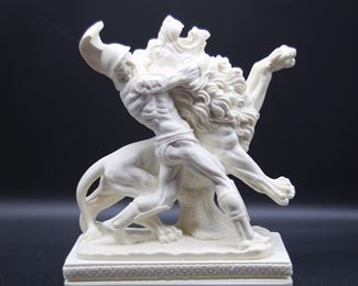 Resin Santani Man Fighting Lion 9 x 11"