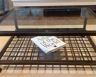 Antique Bronze Metal Glass Coffee Table