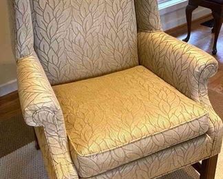 Beige Patterned Upholstered Wingback Chair
