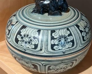 Green Celadon Ceramic Box with Elephant Motif