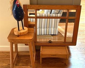Rooster, Stool, Foot Stool Window Mirror