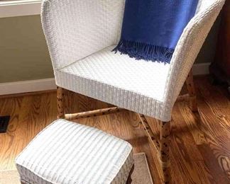 Vinyl Wicker Chair, Wooden Foot Stool Throw