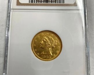1844 O $5 XF45 GOLD LIBERTY HEAD
