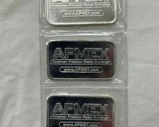 (5) 1 OZ APMEX SEALED SILVER BARS