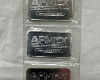 (5) 1 OZ APMEX SEALED SILVER BARS