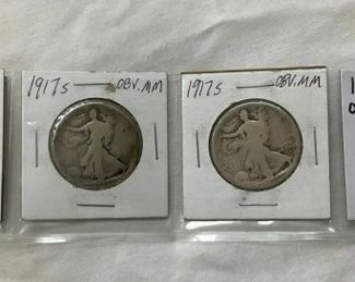 4 KEY DATE 1917S WALKING LIB. HALVES