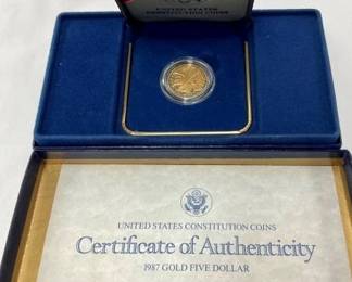 1987 GOLD $5 CONSTITUTION COIN