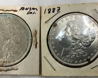 1887, 1879 MORGAN SILVER DOLLARS