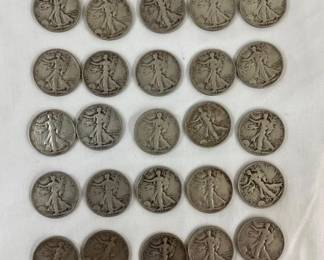 (25) SILVER WALKING LIB. HALVES