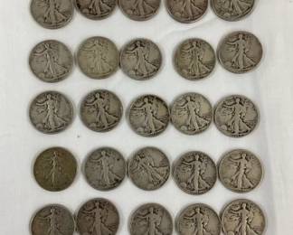 (25) SILVER WALKING LIBERTY HALVES