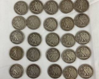(25) SILVER WALKING LIBERTY HALVES