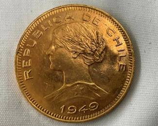 1949 .5866 GOLD 100 PESOS CHILE