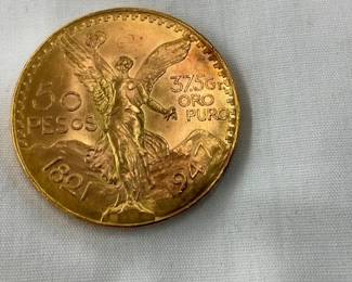 1947 1.4OZ 37.5G. GOLD 50 PESOS