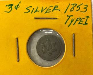 3CENT SILVER 1853 TYPE I COIN