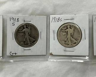 (4) 1918-S WALKING LIBERTY HALVES