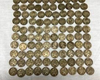 (100) 1942-1945 NICKELS (35% SILVER)
