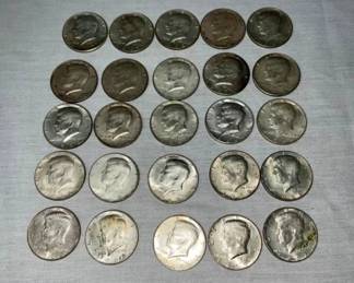 25 SILVER 1960'S KENNEDY HALVES